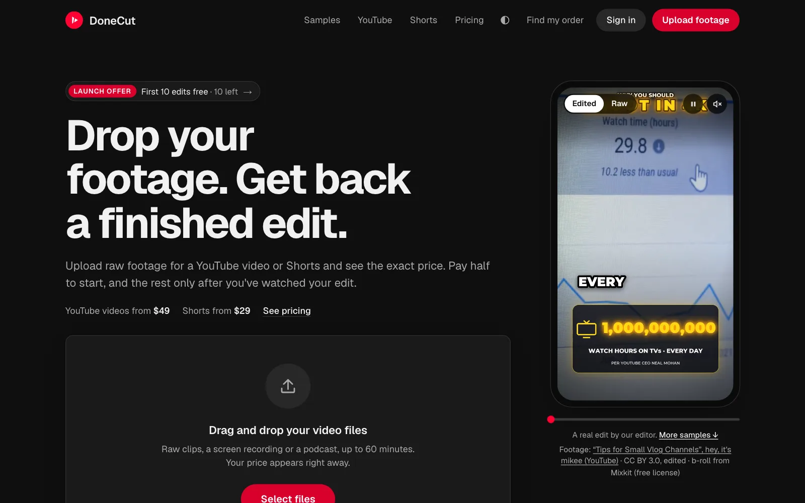 The DoneCut homepage
